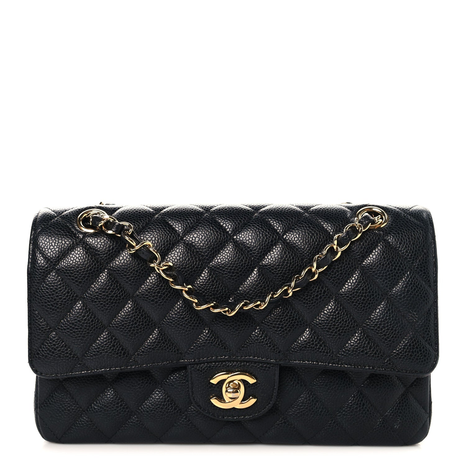 Caviar Quilted Medium Double Flap Black