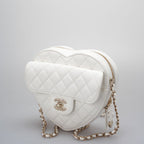 Chanel Big Heart Bag CC in Love Heart Clutch Large Size in White with Champagne Gold Hardware