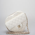 Chanel Big Heart Bag Lambskin Quilted CC In Love Clutch With Chain in White