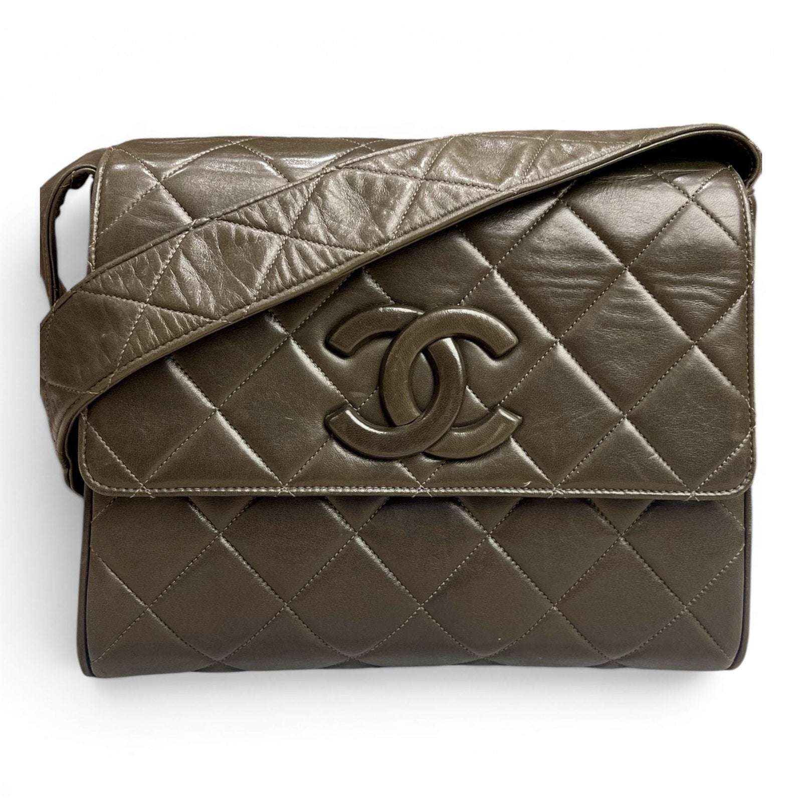 Chanel Vintage Lambskin Olive Green Crossbody Bag