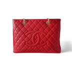Chanel Red Medium Shopping Tote Bag with Gold Hardware