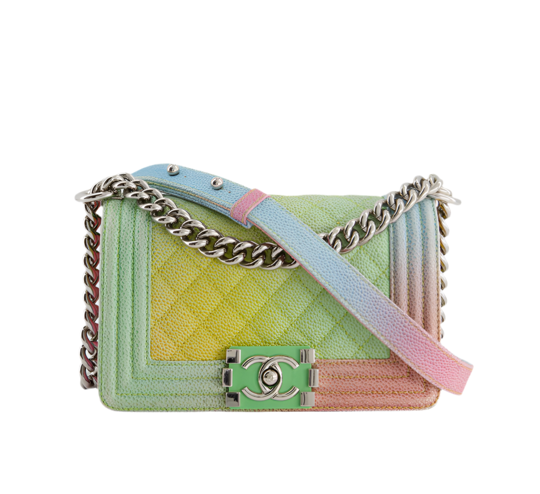 Chanel Caviar Quilted Small Cuba Rainbow Le Boy Bag Multicolour with Silver Hardware