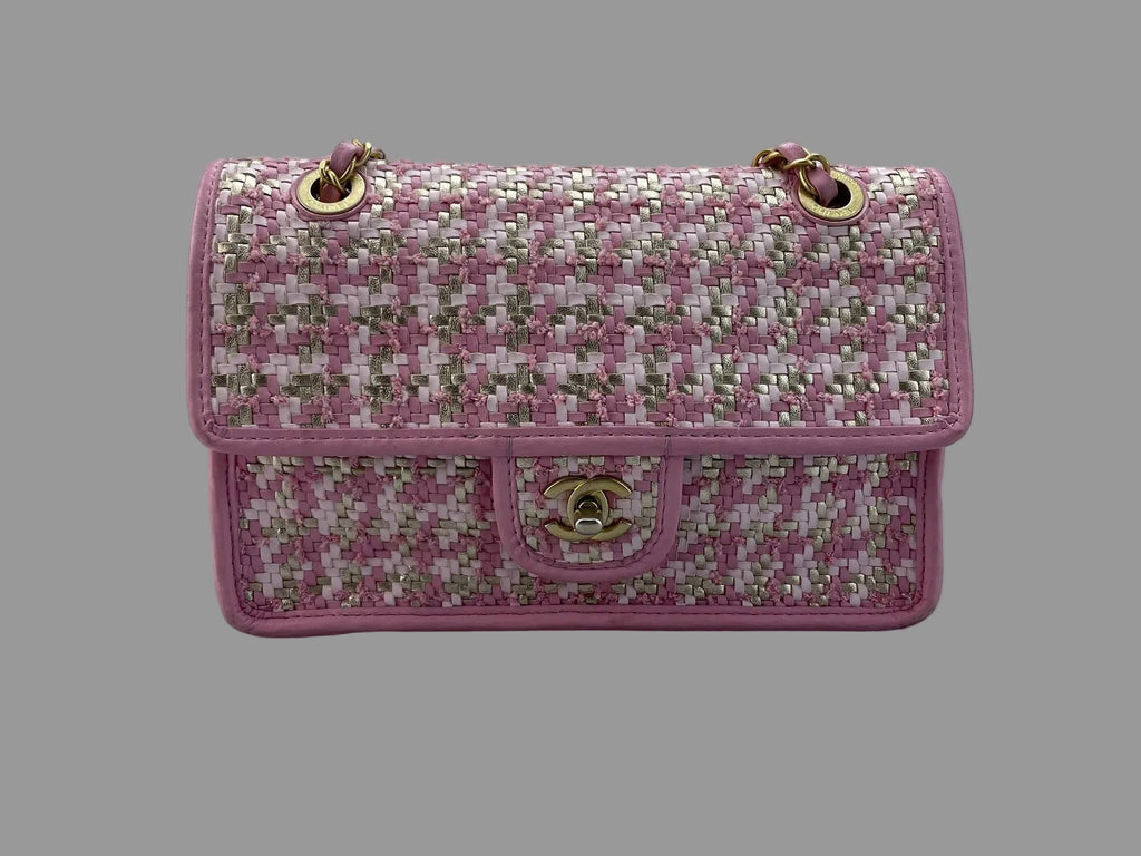Chanel Classic Single Flap Bag Pink Woven 23C Gold Hardware