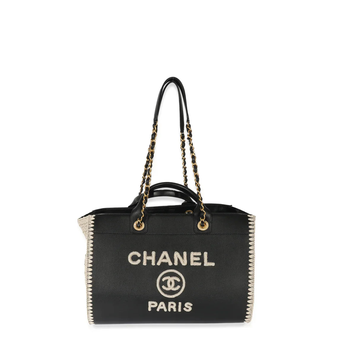 Chanel Black Large Deauville Tote Bag in Calfskin Leather Limited Edition