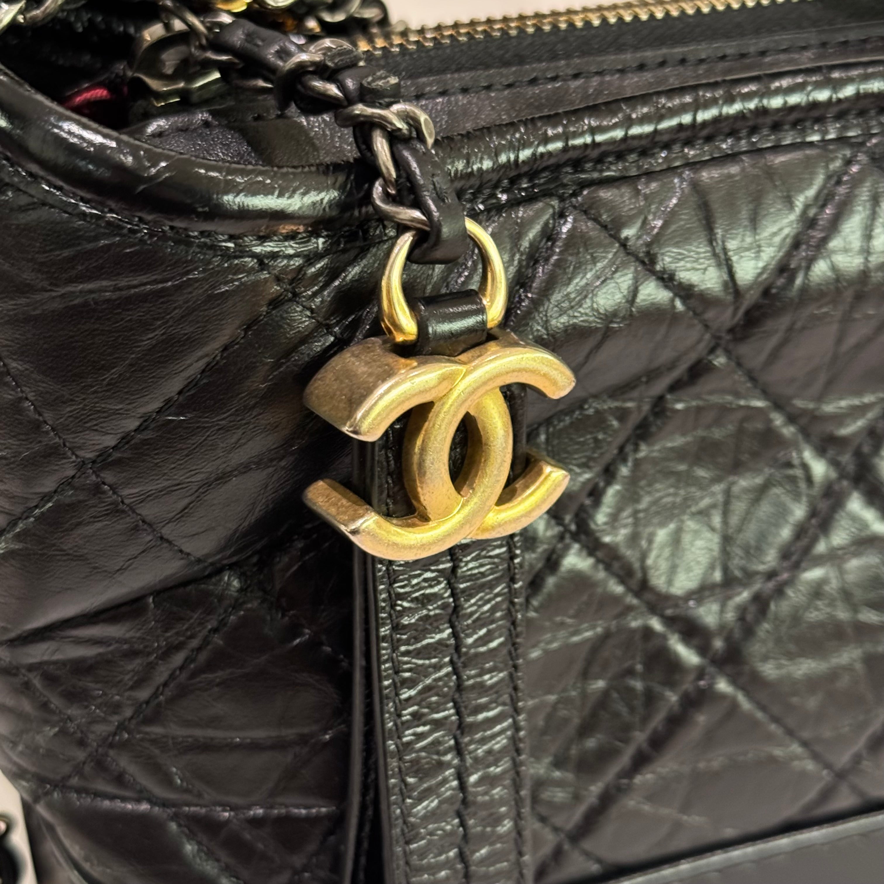 CHANEL Gabrielle Black Gold Limited Edition Handle Style