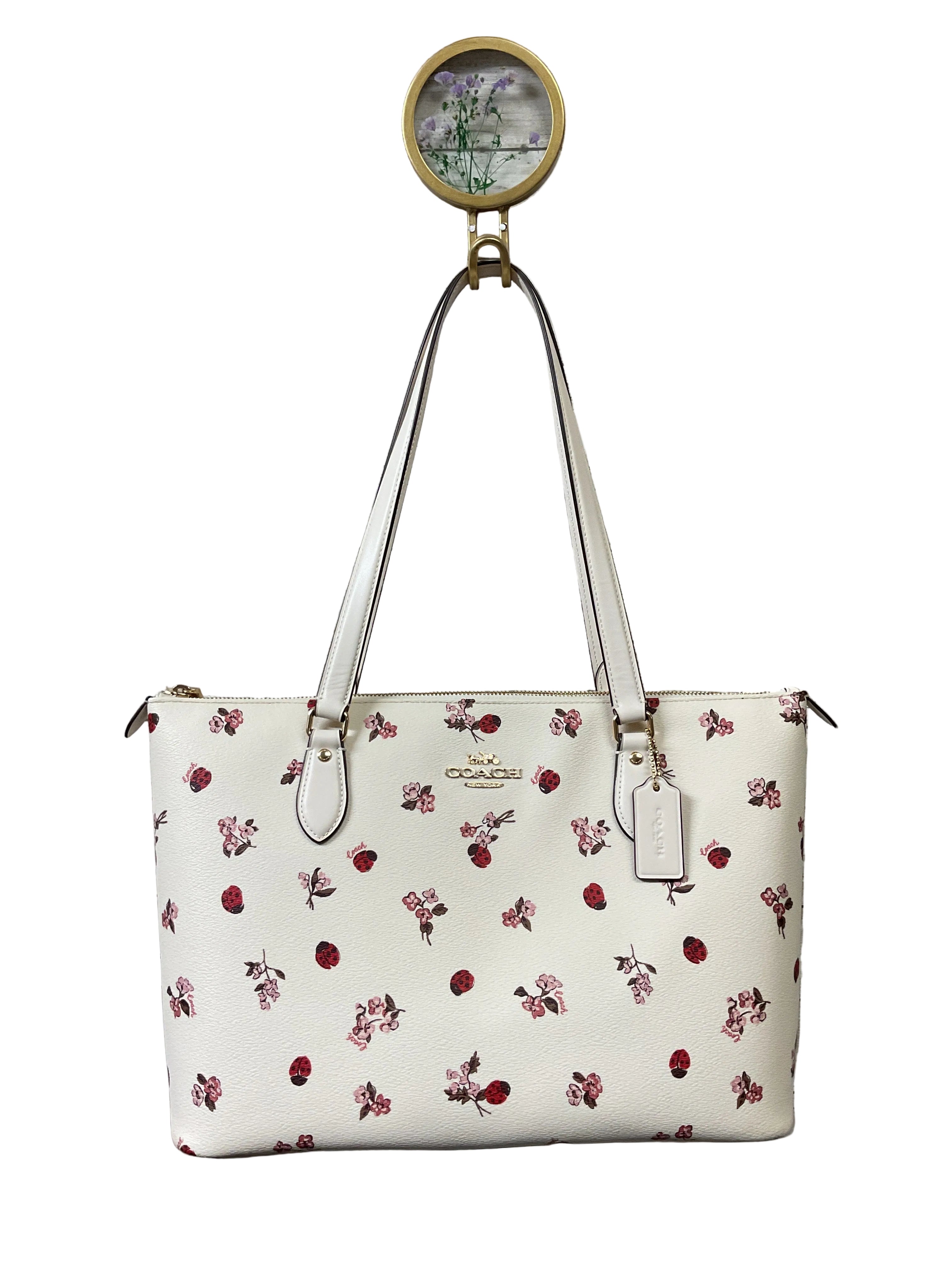 Handbag Designer By Coach In Cream & Pink, Size:Large