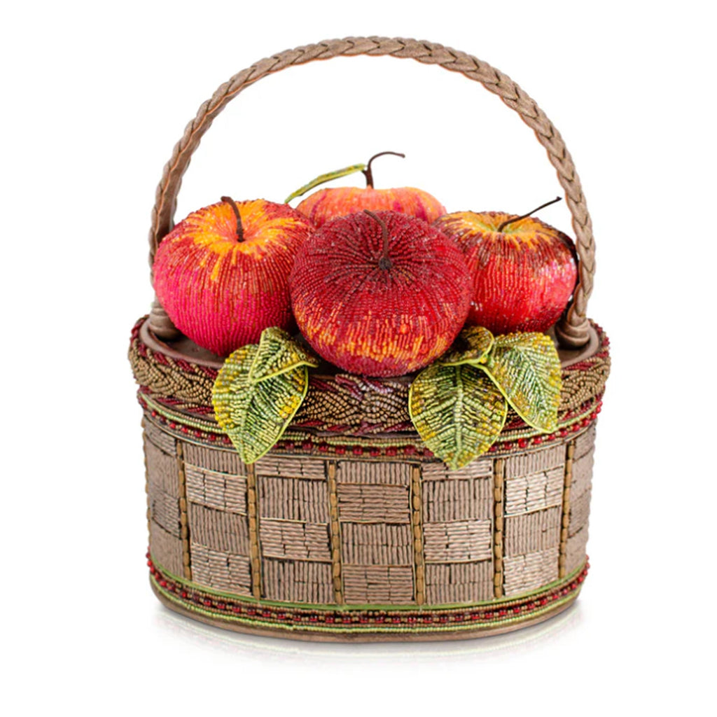 Mary Frances Apple Orchard Top Handle Bag Red Gold Basket Handbag Beige Purse NEW