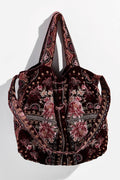 Johnny Was Joanna Velvet Embroidery Amethyst Black Shoulder Tote Bag Handbag NEW