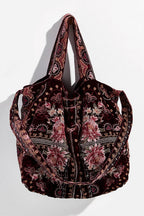 Johnny Was Joanna Velvet Embroidery Amethyst Black Shoulder Tote Bag Handbag NEW