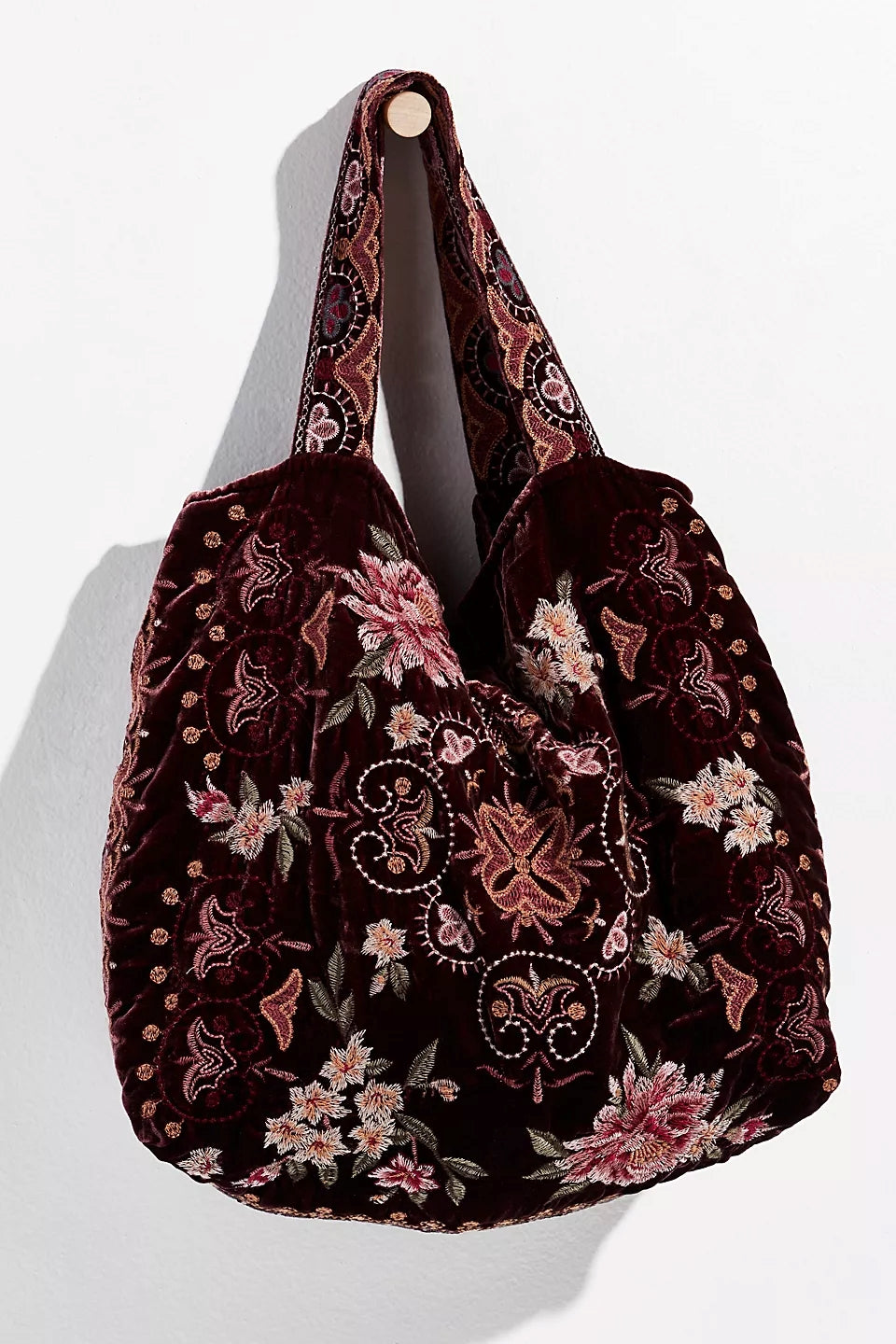 Johnny Was Joanna Velvet Embroidery Amethyst Black Shoulder Tote Bag Handbag NEW