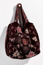 Johnny Was Joanna Velvet Embroidery Amethyst Black Shoulder Tote Bag Handbag NEW