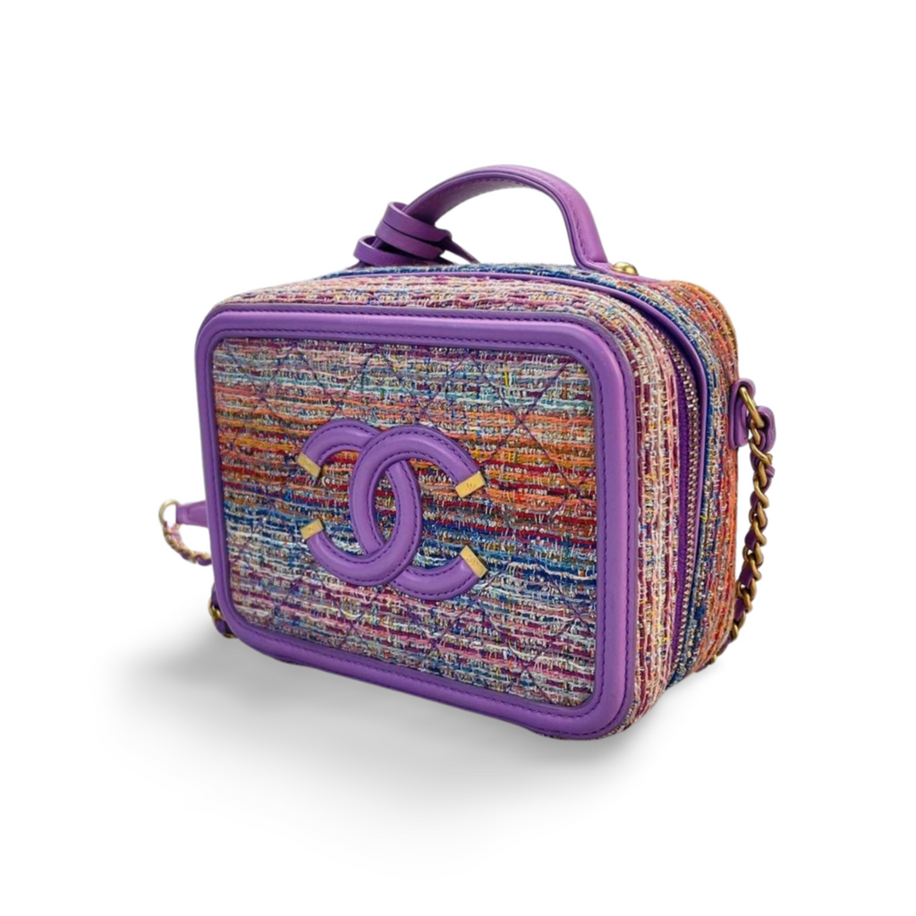 Chanel Tweed Vanity Case Bag with Gold Hardware Small Multi-Color