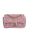 Chanel Tweed Classic Mini Flap Rectangle Bag in White and Pink with Gold Hardware