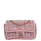 Chanel Tweed Classic Mini Flap Rectangle Bag in White and Pink with Gold Hardware