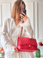 Chanel Timeless Classic Double Flap Jumbo Bag Red Lambskin Preloved