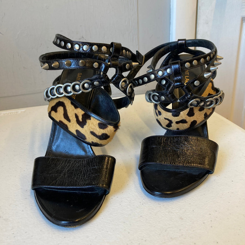 Sandals Luxury Designer By Yves Saint Laurent In Animal Print, Size:7.5