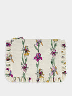 Cream Mini Iris Embroidered Cotton Clutch