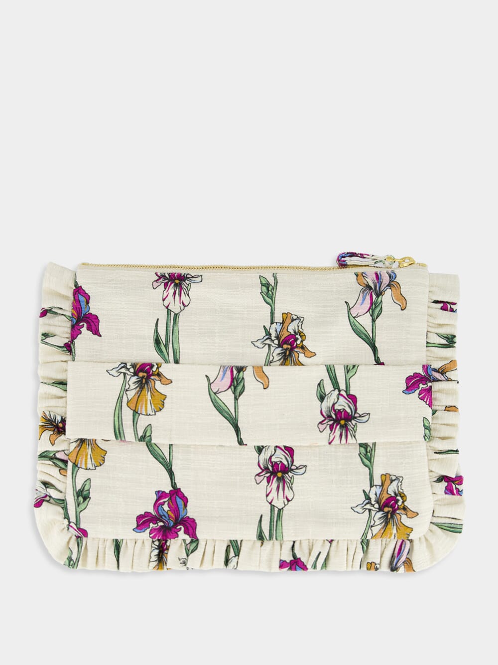 Cream Mini Iris Embroidered Cotton Clutch