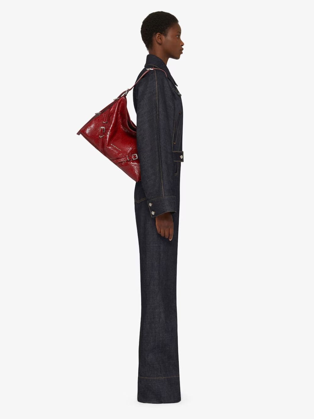 Dark Red Medium Voyou Python Shoulder Bag