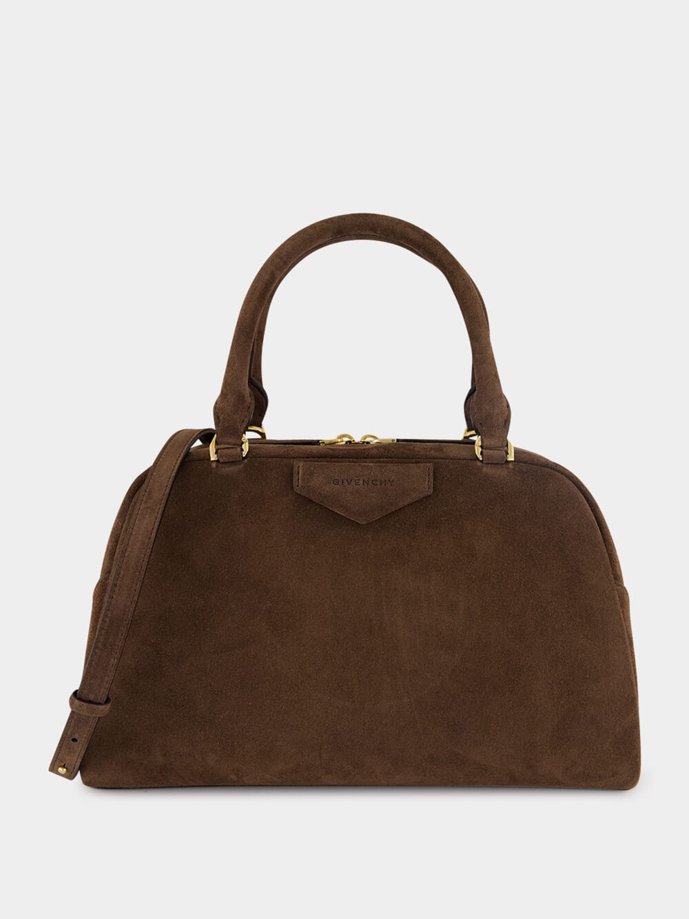 Ebony Brown Antigona East-West Suede Bowling Bag