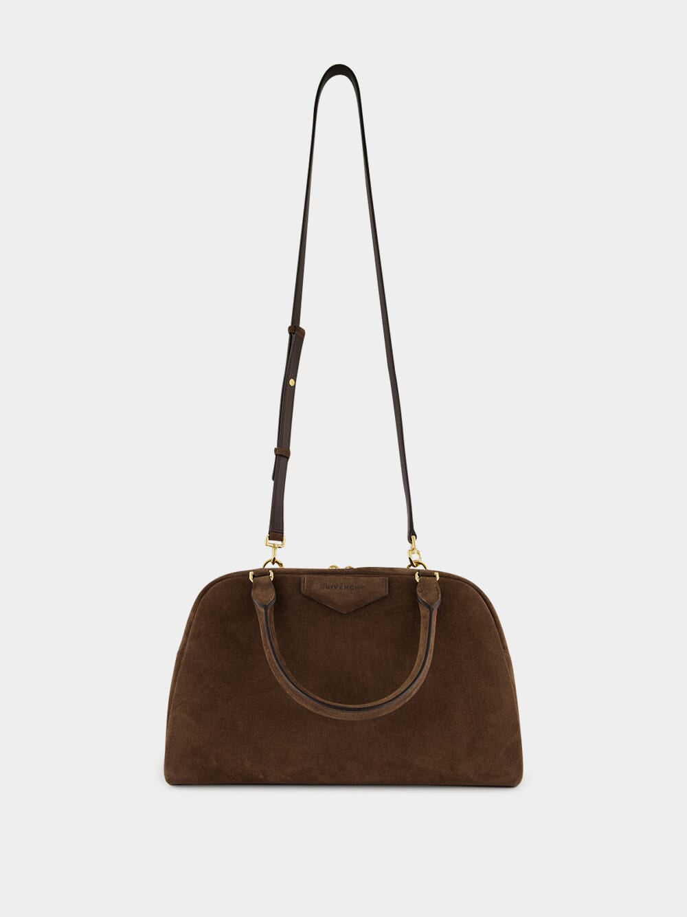 Ebony Brown Antigona East-West Suede Bowling Bag