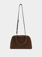 Ebony Brown Antigona East-West Suede Bowling Bag
