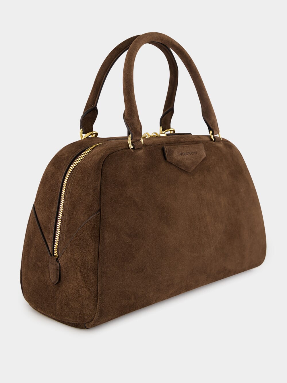 Ebony Brown Antigona East-West Suede Bowling Bag