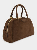 Ebony Brown Antigona East-West Suede Bowling Bag