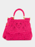 Fuxia Lace Cotton Top Handle Bag