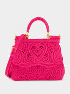 Fuxia Lace Cotton Top Handle Bag