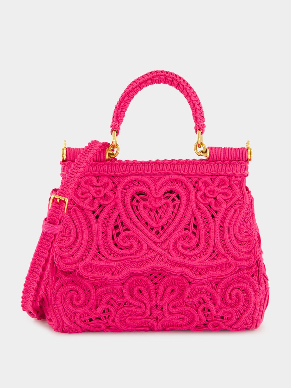 Fuxia Lace Cotton Top Handle Bag