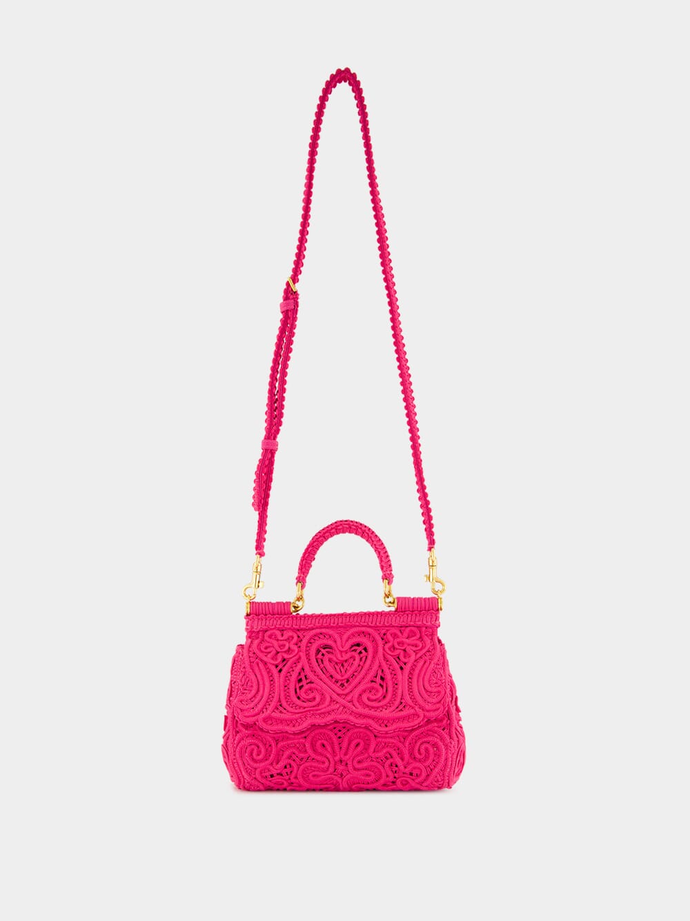 Fuxia Lace Cotton Top Handle Bag