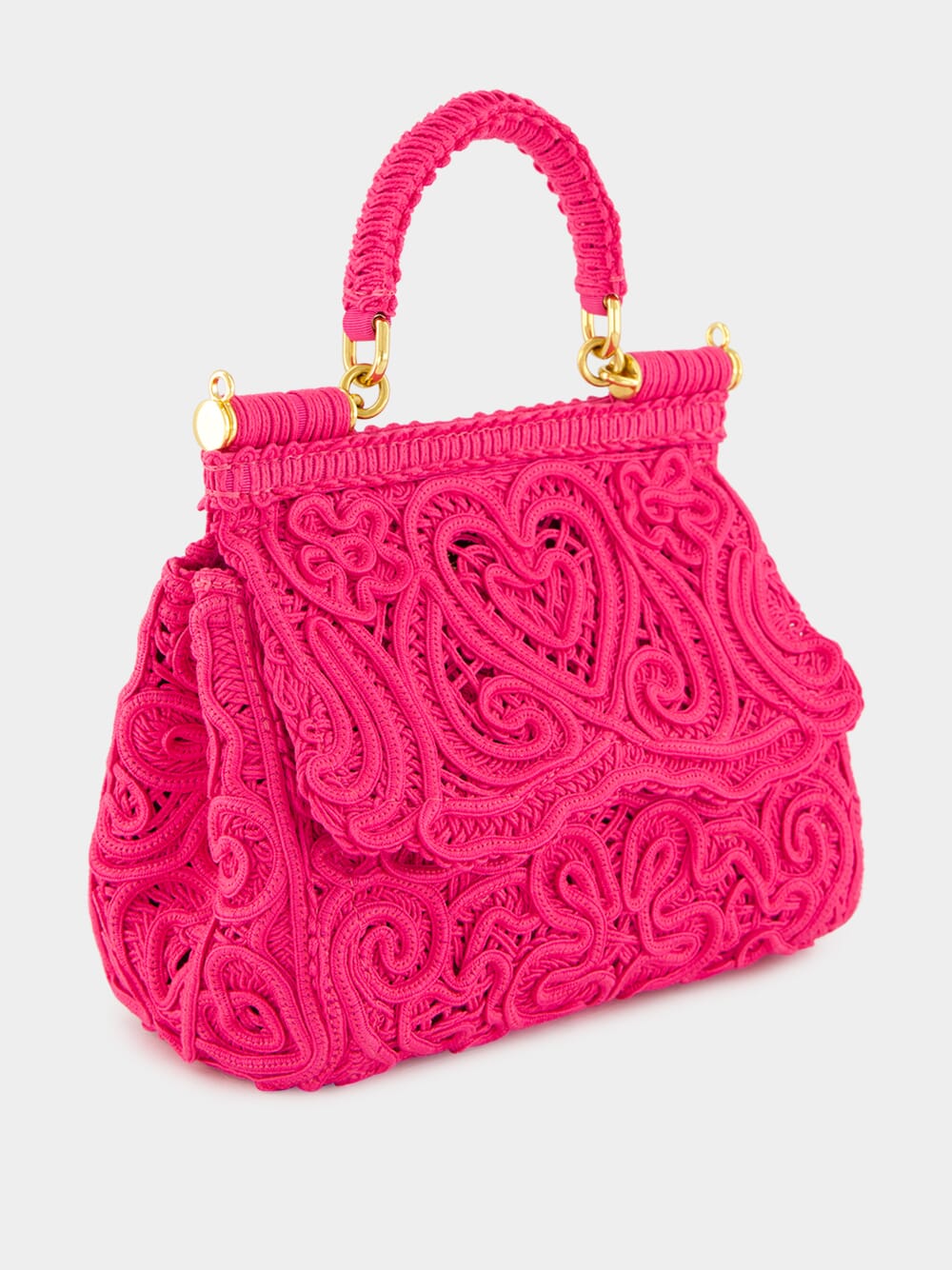 Fuxia Lace Cotton Top Handle Bag
