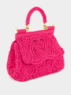 Fuxia Lace Cotton Top Handle Bag