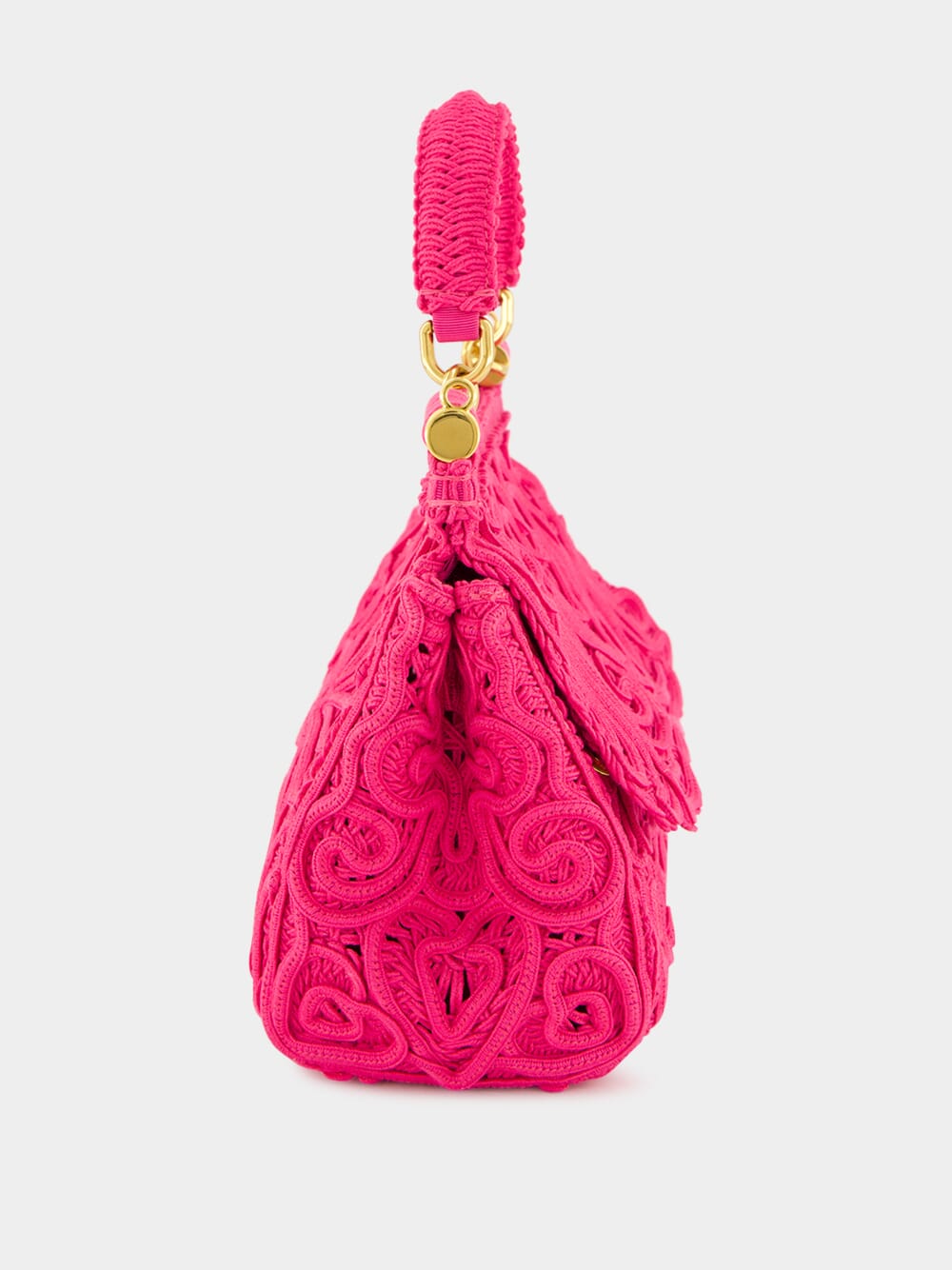 Fuxia Lace Cotton Top Handle Bag