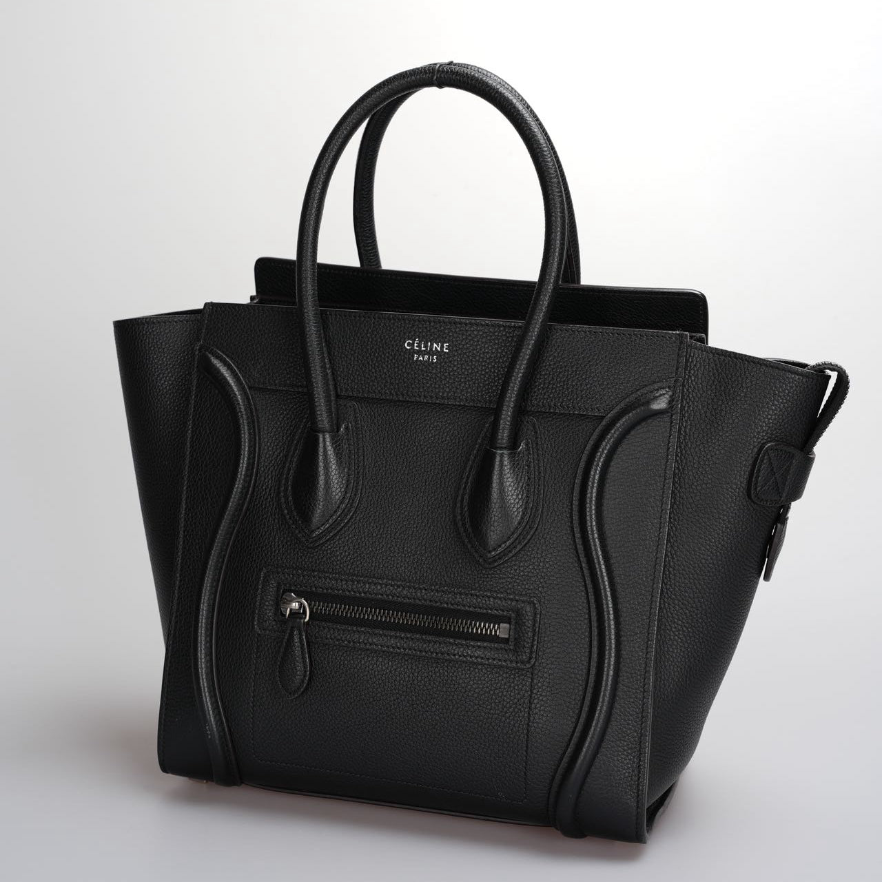 CELINE Micro Luggage Leather Handbag in Black