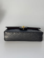 Chanel Vintage Stoff Timeless Flap Bag Black Medium 24k Gold Hardware