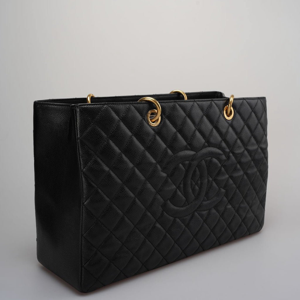 Chanel Large Black Grand Shopping XL GST Tote Bag In Caviar Leather With Gold Hardwares