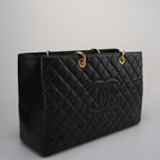 Chanel Large Black Grand Shopping XL GST Tote Bag In Caviar Leather With Gold Hardwares