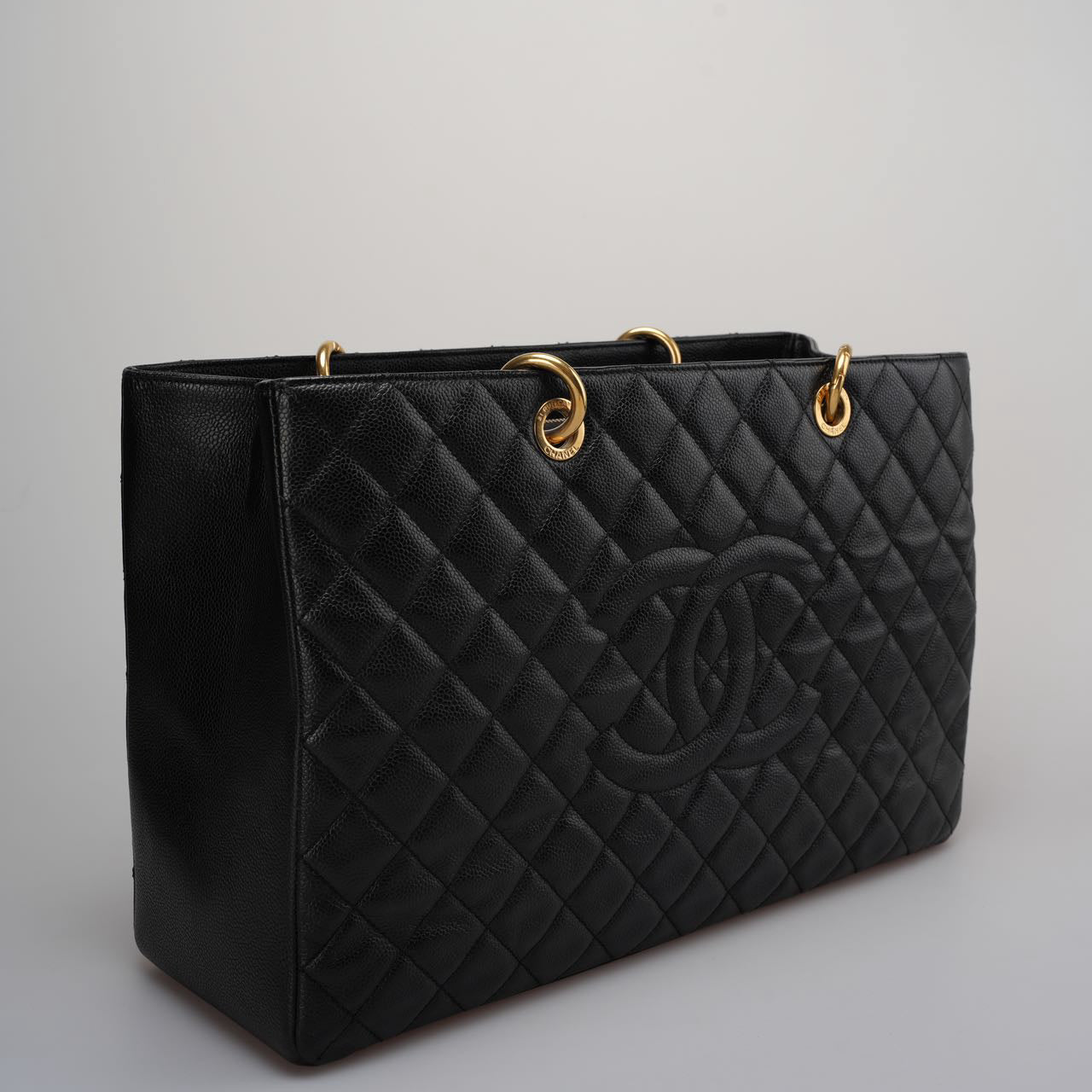 Chanel Large Black Grand Shopping XL GST Tote Bag In Caviar Leather With Gold Hardwares