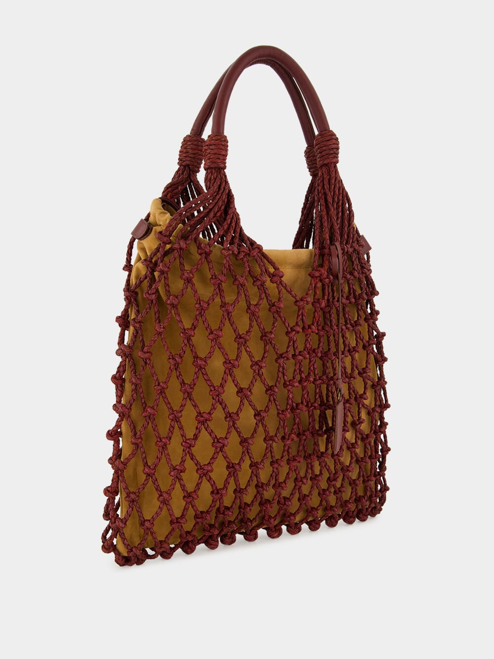 Big Marble Coffee Bean Leather Macramé Maxi Purse
