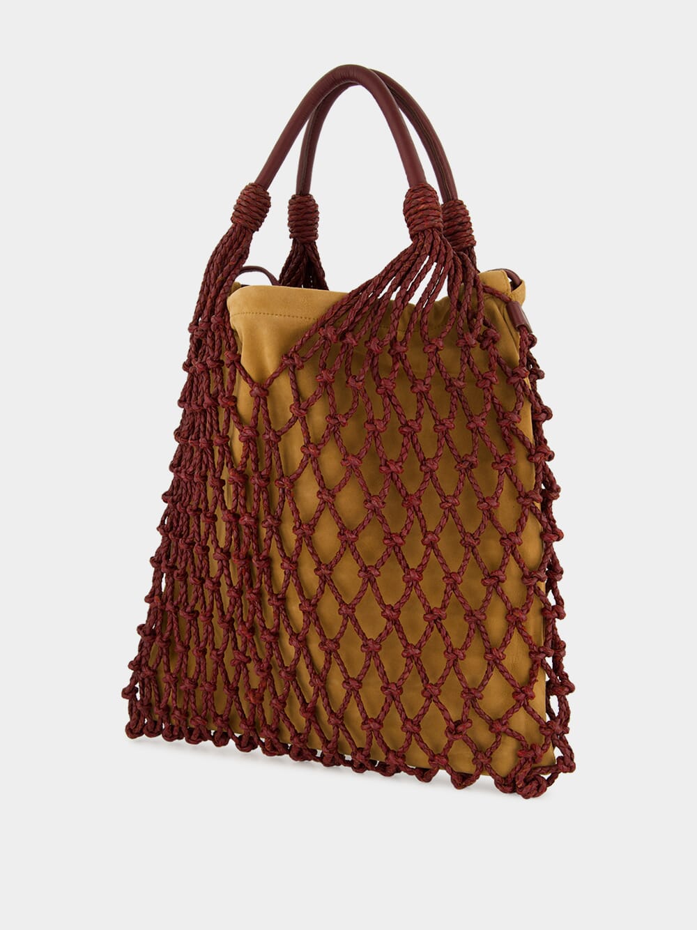 Big Marble Coffee Bean Leather Macramé Maxi Purse