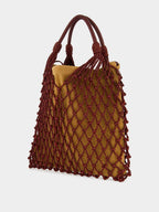 Big Marble Coffee Bean Leather Macramé Maxi Purse