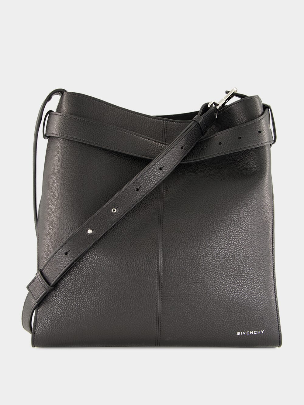 Black Medium Belted Hobo Bag