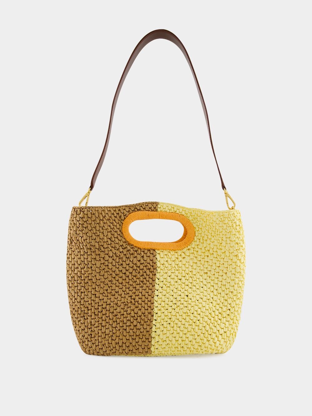 Yellow and Brown Paper Raffia Seaside Bag