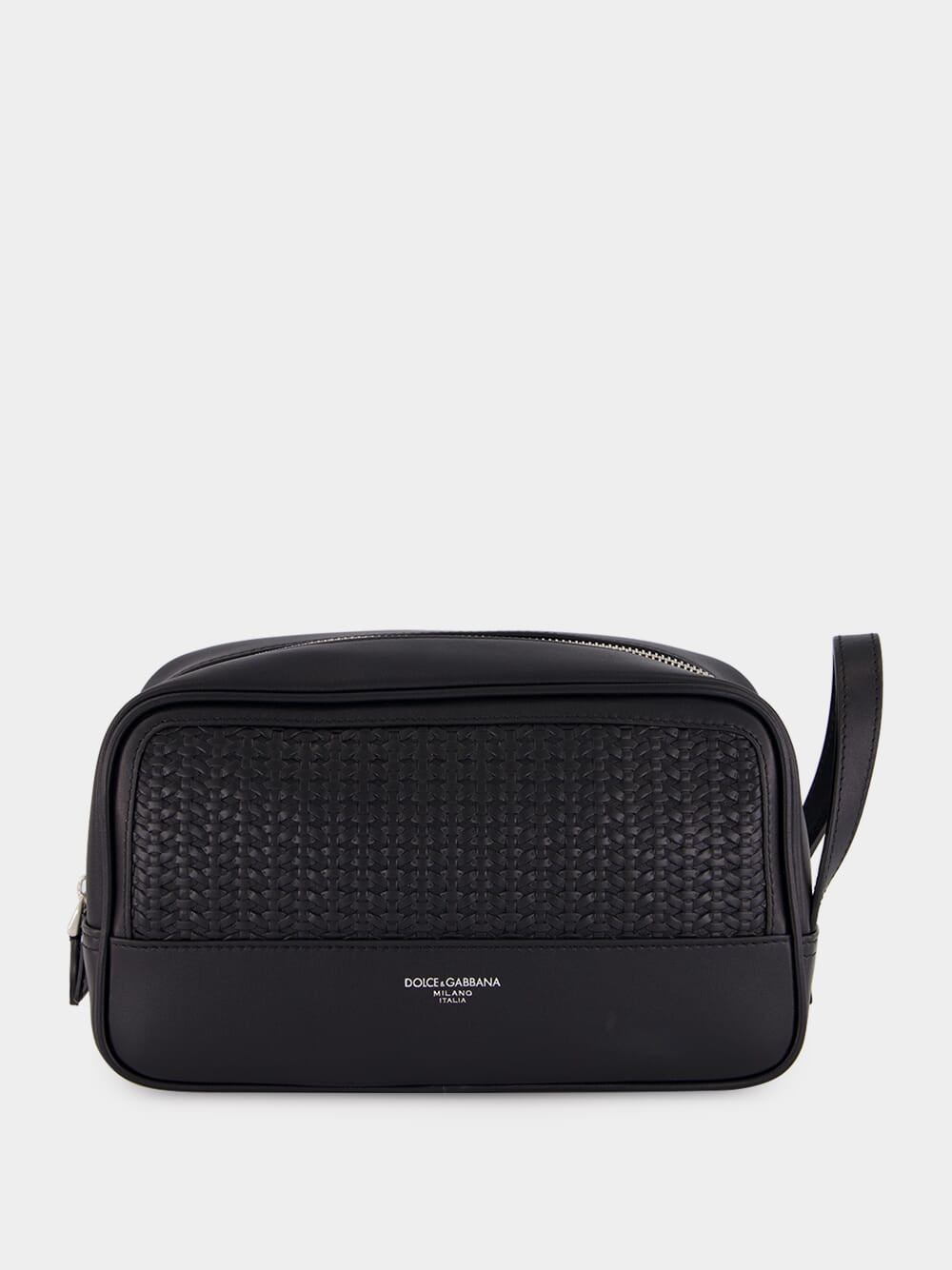 Black Woven Calfskin Leather Necessaire