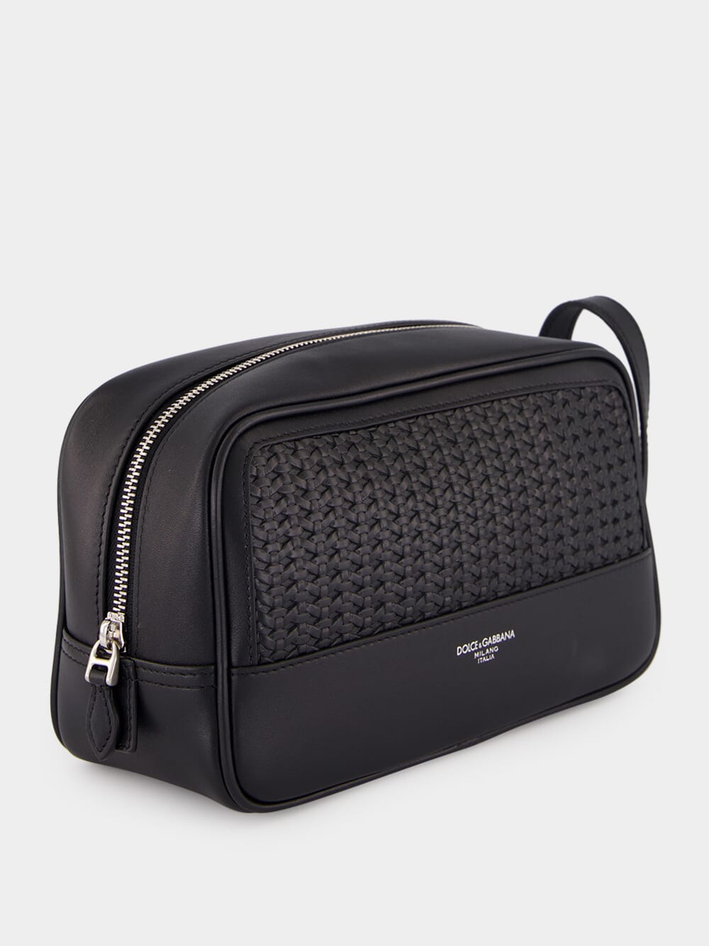 Black Woven Calfskin Leather Necessaire