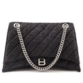 Balenciaga Black Washed Denim Quilted Large Crush Chain Bag
