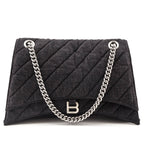 Balenciaga Black Washed Denim Quilted Large Crush Chain Bag