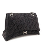Balenciaga Black Washed Denim Quilted Large Crush Chain Bag